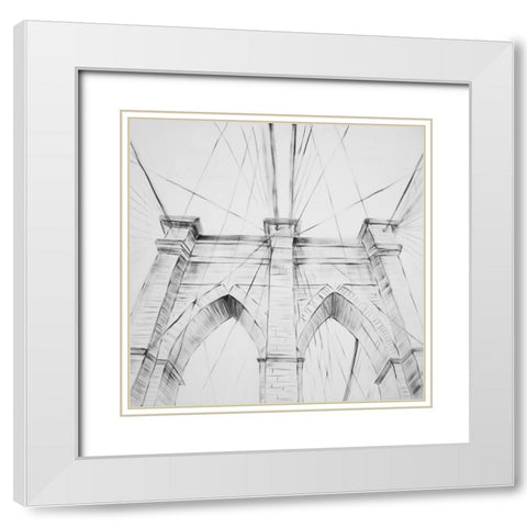 BROOKLYN BRIDGE SKETCH White Modern Wood Framed Art Print with Double Matting by Atelier B Art Studio