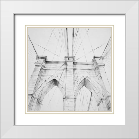 BROOKLYN BRIDGE SKETCH White Modern Wood Framed Art Print with Double Matting by Atelier B Art Studio