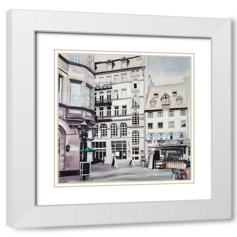 STREET SCENE IN GERMANY White Modern Wood Framed Art Print with Double Matting by Atelier B Art Studio