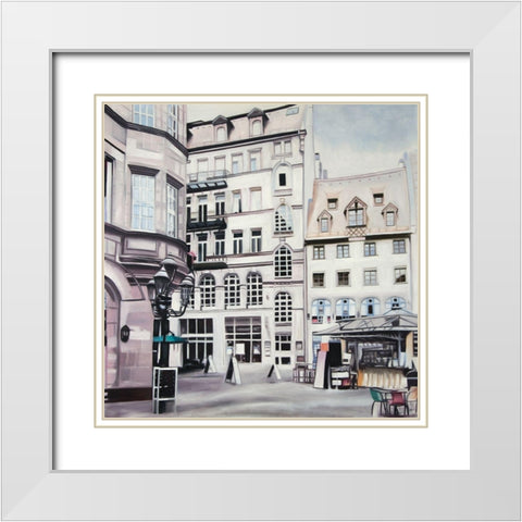 STREET SCENE IN GERMANY White Modern Wood Framed Art Print with Double Matting by Atelier B Art Studio