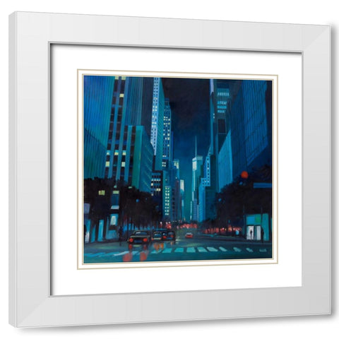 Evening in Manhattan, New-York White Modern Wood Framed Art Print with Double Matting by Atelier B Art Studio