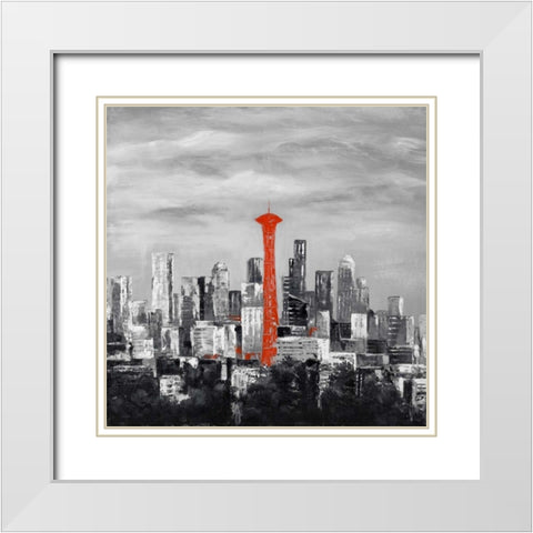 Space Needle of Seattle City White Modern Wood Framed Art Print with Double Matting by Atelier B Art Studio