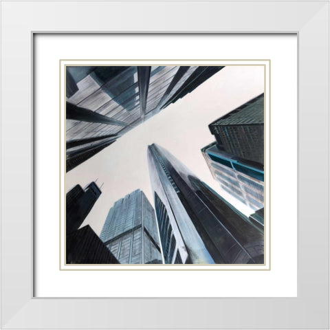 Perspective View of Skyscraper White Modern Wood Framed Art Print with Double Matting by Atelier B Art Studio