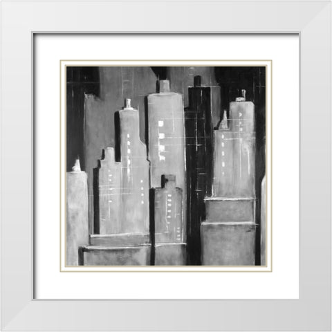 Abstract Buildings Black and White White Modern Wood Framed Art Print with Double Matting by Atelier B Art Studio