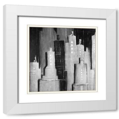 Abstract Cityscape Black and White White Modern Wood Framed Art Print with Double Matting by Atelier B Art Studio