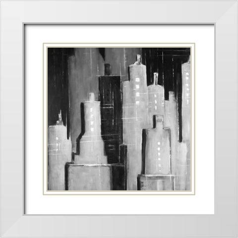 Abstract Cityscape Black and White White Modern Wood Framed Art Print with Double Matting by Atelier B Art Studio