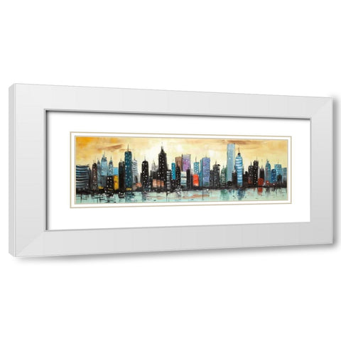 Skyline on Abstract Cityscape White Modern Wood Framed Art Print with Double Matting by Atelier B Art Studio