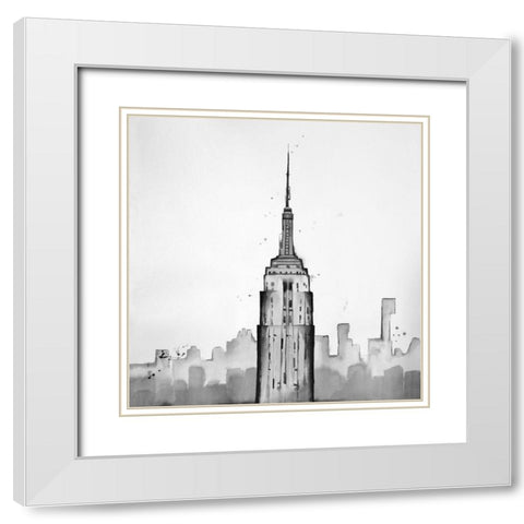 Grayscale Empire State Building White Modern Wood Framed Art Print with Double Matting by Atelier B Art Studio