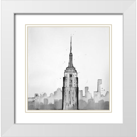 Grayscale Empire State Building White Modern Wood Framed Art Print with Double Matting by Atelier B Art Studio