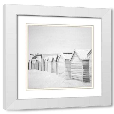 BEACH CABINS White Modern Wood Framed Art Print with Double Matting by Atelier B Art Studio