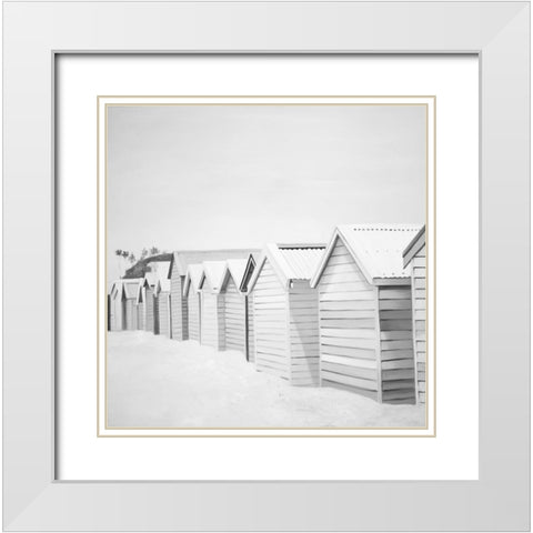 BEACH CABINS White Modern Wood Framed Art Print with Double Matting by Atelier B Art Studio