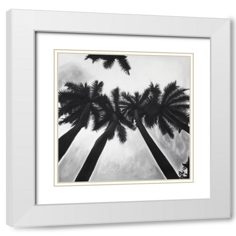 MONOCHROME PALM TREES White Modern Wood Framed Art Print with Double Matting by Atelier B Art Studio