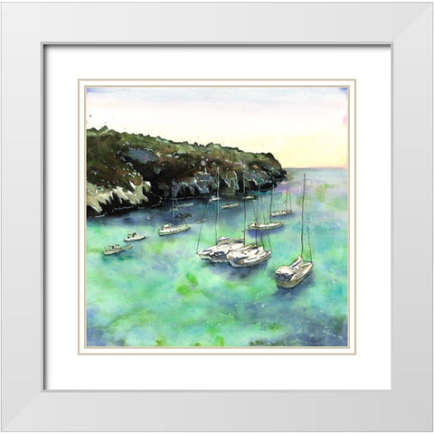 BOATS IN CALA MACARELLA White Modern Wood Framed Art Print with Double Matting by Atelier B Art Studio