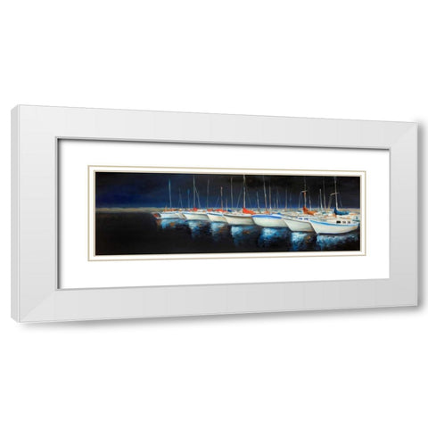 Fishing Boats at the Marina White Modern Wood Framed Art Print with Double Matting by Atelier B Art Studio