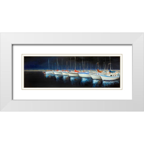 Fishing Boats at the Marina White Modern Wood Framed Art Print with Double Matting by Atelier B Art Studio