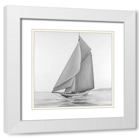 Vintage Sailing Ship White Modern Wood Framed Art Print with Double Matting by Atelier B Art Studio