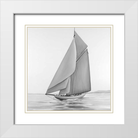 Vintage Sailing Ship White Modern Wood Framed Art Print with Double Matting by Atelier B Art Studio