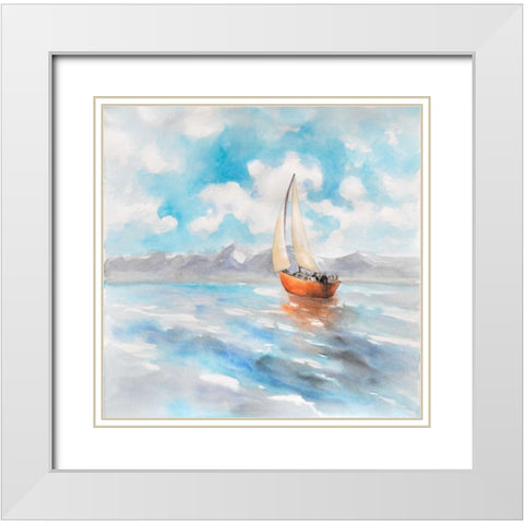 Sailboat Landscape White Modern Wood Framed Art Print with Double Matting by Atelier B Art Studio