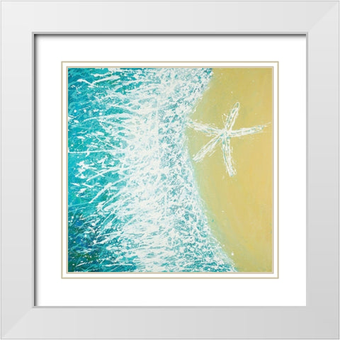 Right Side Seastar and a Wave White Modern Wood Framed Art Print with Double Matting by Atelier B Art Studio