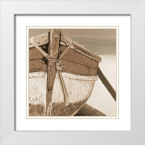 Tied up rowing boat White Modern Wood Framed Art Print with Double Matting by Atelier B Art Studio