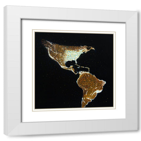 AMERICAN CONTINENT AT NIGHT White Modern Wood Framed Art Print with Double Matting by Atelier B Art Studio