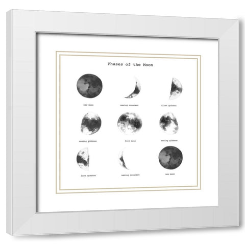 PHASES OF THE MOON White Modern Wood Framed Art Print with Double Matting by Atelier B Art Studio