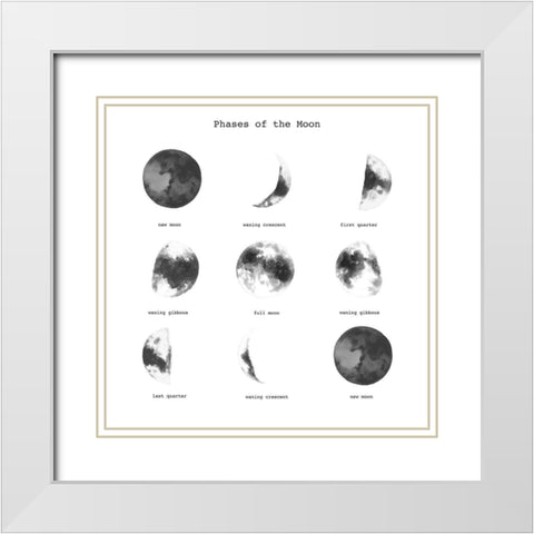 PHASES OF THE MOON White Modern Wood Framed Art Print with Double Matting by Atelier B Art Studio