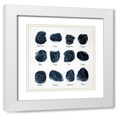 CONSTELLATIONS ZODIAC SIGN White Modern Wood Framed Art Print with Double Matting by Atelier B Art Studio