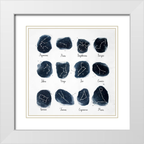 CONSTELLATIONS ZODIAC SIGN White Modern Wood Framed Art Print with Double Matting by Atelier B Art Studio