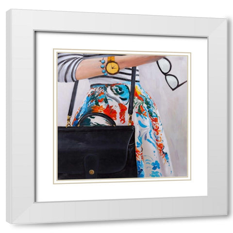 Fashionable Woman with Glasses White Modern Wood Framed Art Print with Double Matting by Atelier B Art Studio