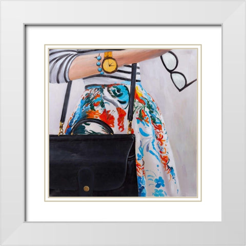 Fashionable Woman with Glasses White Modern Wood Framed Art Print with Double Matting by Atelier B Art Studio