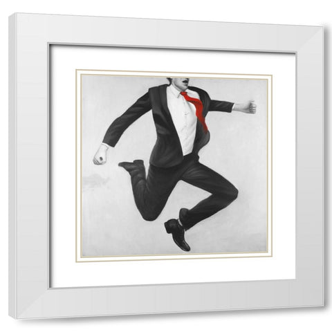 Happy Classic Man White Modern Wood Framed Art Print with Double Matting by Atelier B Art Studio