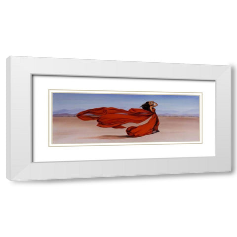 Woman Long Red Dress in the Desert White Modern Wood Framed Art Print with Double Matting by Atelier B Art Studio