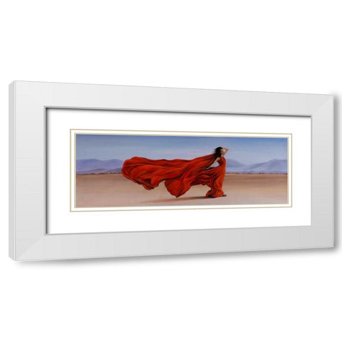 Woman Red Dress in the Desert White Modern Wood Framed Art Print with Double Matting by Atelier B Art Studio