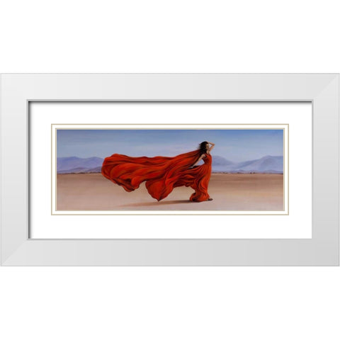 Woman Red Dress in the Desert White Modern Wood Framed Art Print with Double Matting by Atelier B Art Studio