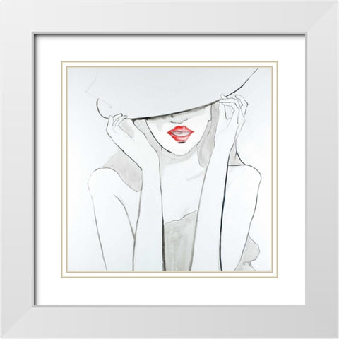 Woman with Big Hat White Modern Wood Framed Art Print with Double Matting by Atelier B Art Studio