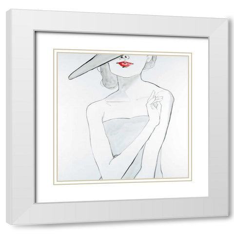 Woman with Hat White Modern Wood Framed Art Print with Double Matting by Atelier B Art Studio