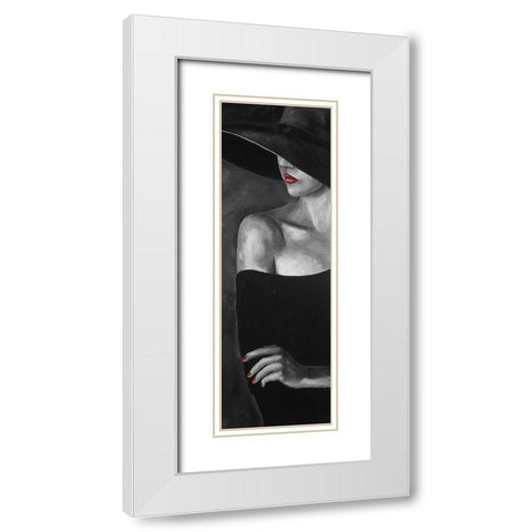 Mysterious Woman with a Hat White Modern Wood Framed Art Print with Double Matting by Atelier B Art Studio