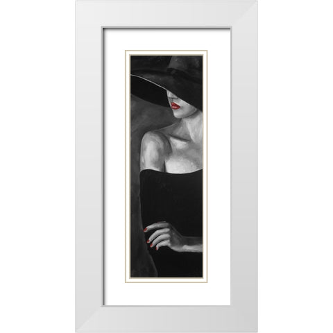 Mysterious Woman with a Hat White Modern Wood Framed Art Print with Double Matting by Atelier B Art Studio