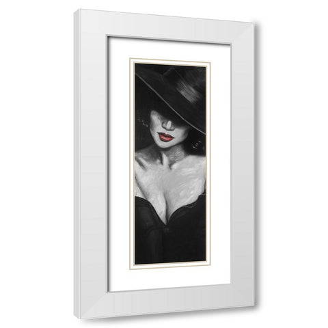 Mysterious Red Lips Lady White Modern Wood Framed Art Print with Double Matting by Atelier B Art Studio