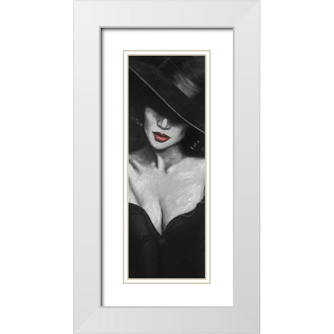 Mysterious Red Lips Lady White Modern Wood Framed Art Print with Double Matting by Atelier B Art Studio