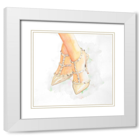 STUDDED HIGH HEELS White Modern Wood Framed Art Print with Double Matting by Atelier B Art Studio