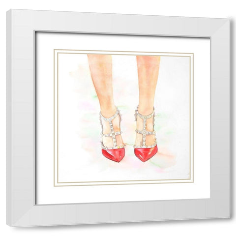 Studded High Heels Shoes White Modern Wood Framed Art Print with Double Matting by Atelier B Art Studio