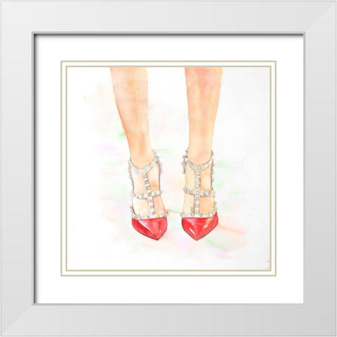 Studded High Heels Shoes White Modern Wood Framed Art Print with Double Matting by Atelier B Art Studio