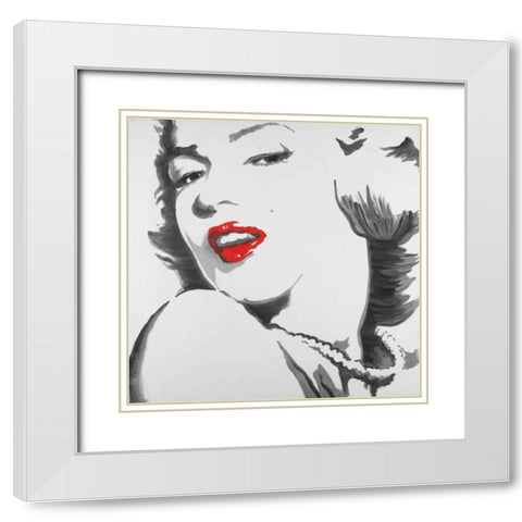 Marilyn Monroe Outline Style White Modern Wood Framed Art Print with Double Matting by Atelier B Art Studio