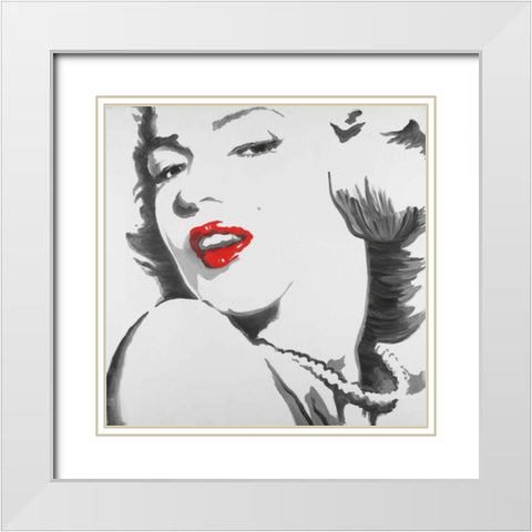 Marilyn Monroe Outline Style White Modern Wood Framed Art Print with Double Matting by Atelier B Art Studio