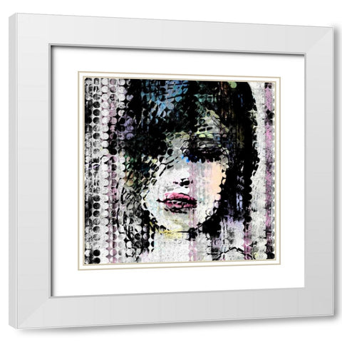 Abstract Colorful Woman Face made from Dots White Modern Wood Framed Art Print with Double Matting by Atelier B Art Studio