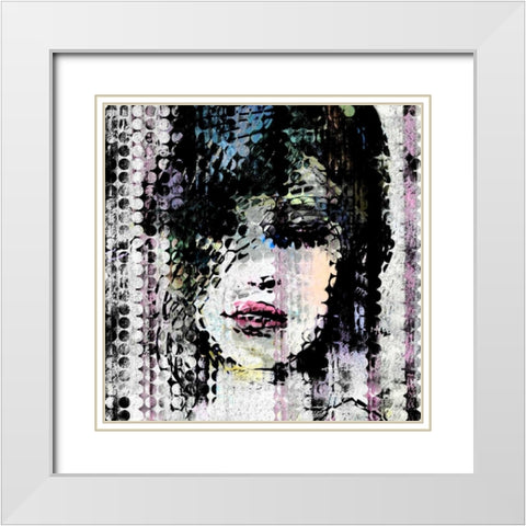Abstract Colorful Woman Face made from Dots White Modern Wood Framed Art Print with Double Matting by Atelier B Art Studio