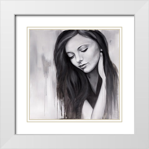 REALISTIC WOMAN PORTRAIT White Modern Wood Framed Art Print with Double Matting by Atelier B Art Studio