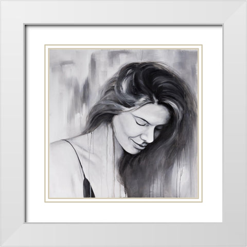 SMILING WOMAN PORTRAIT White Modern Wood Framed Art Print with Double Matting by Atelier B Art Studio